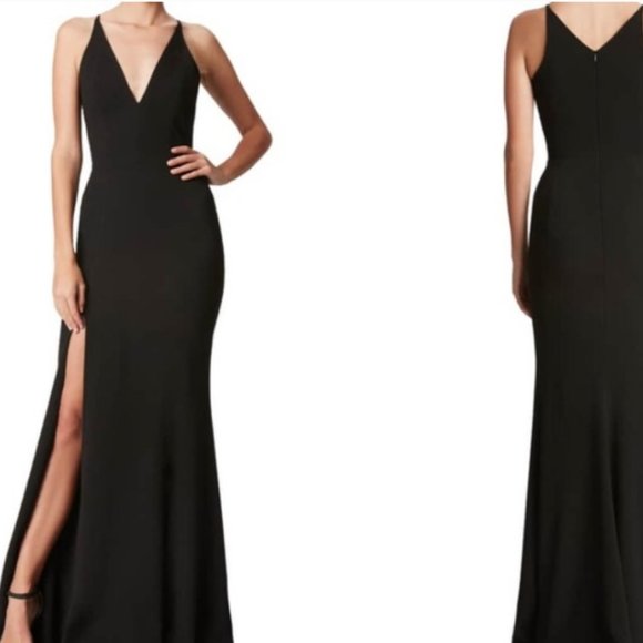 LONG BLACK V NECK MAXI DRESS WITH SLIT - Picture 1 of 1